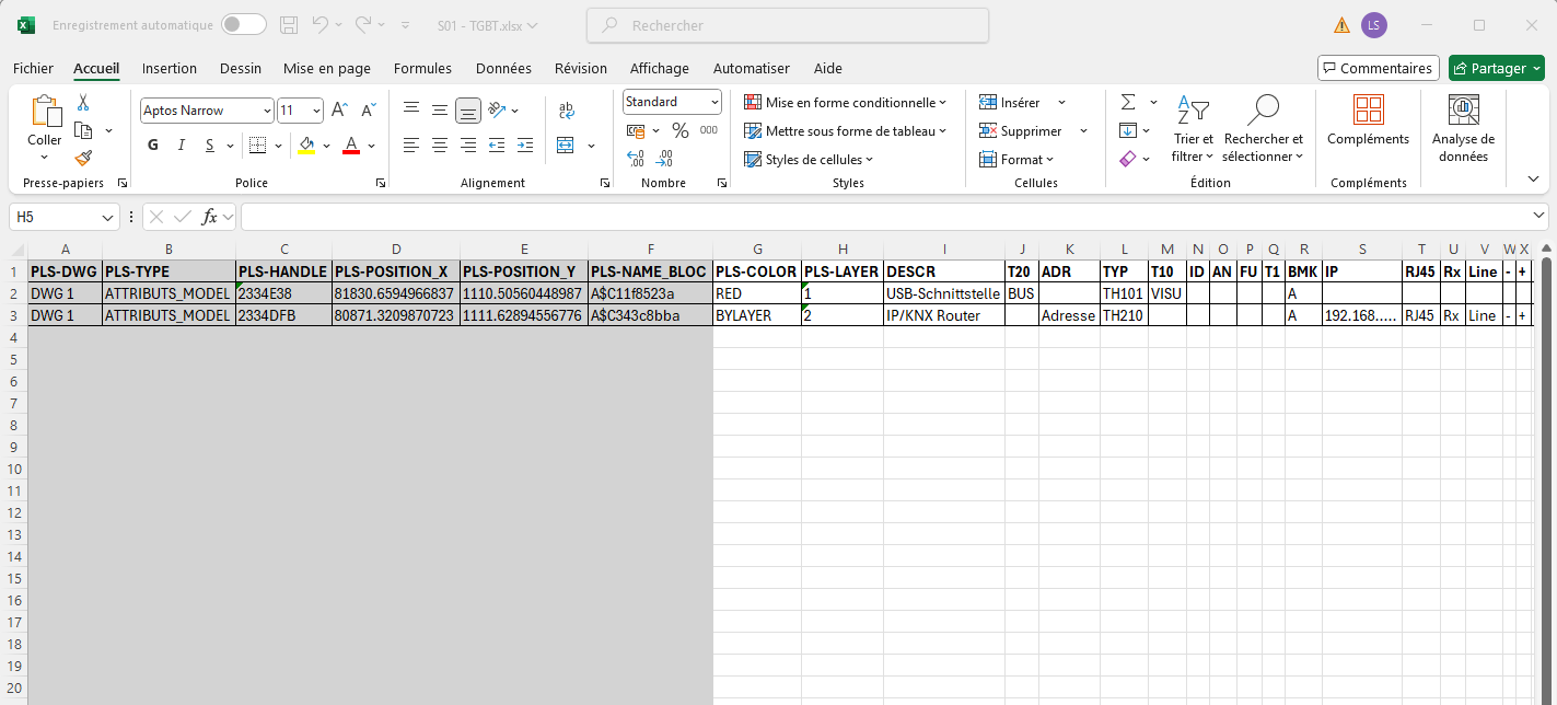 Exporter attributs vers Excel – ouverture automatique du fichier Excel