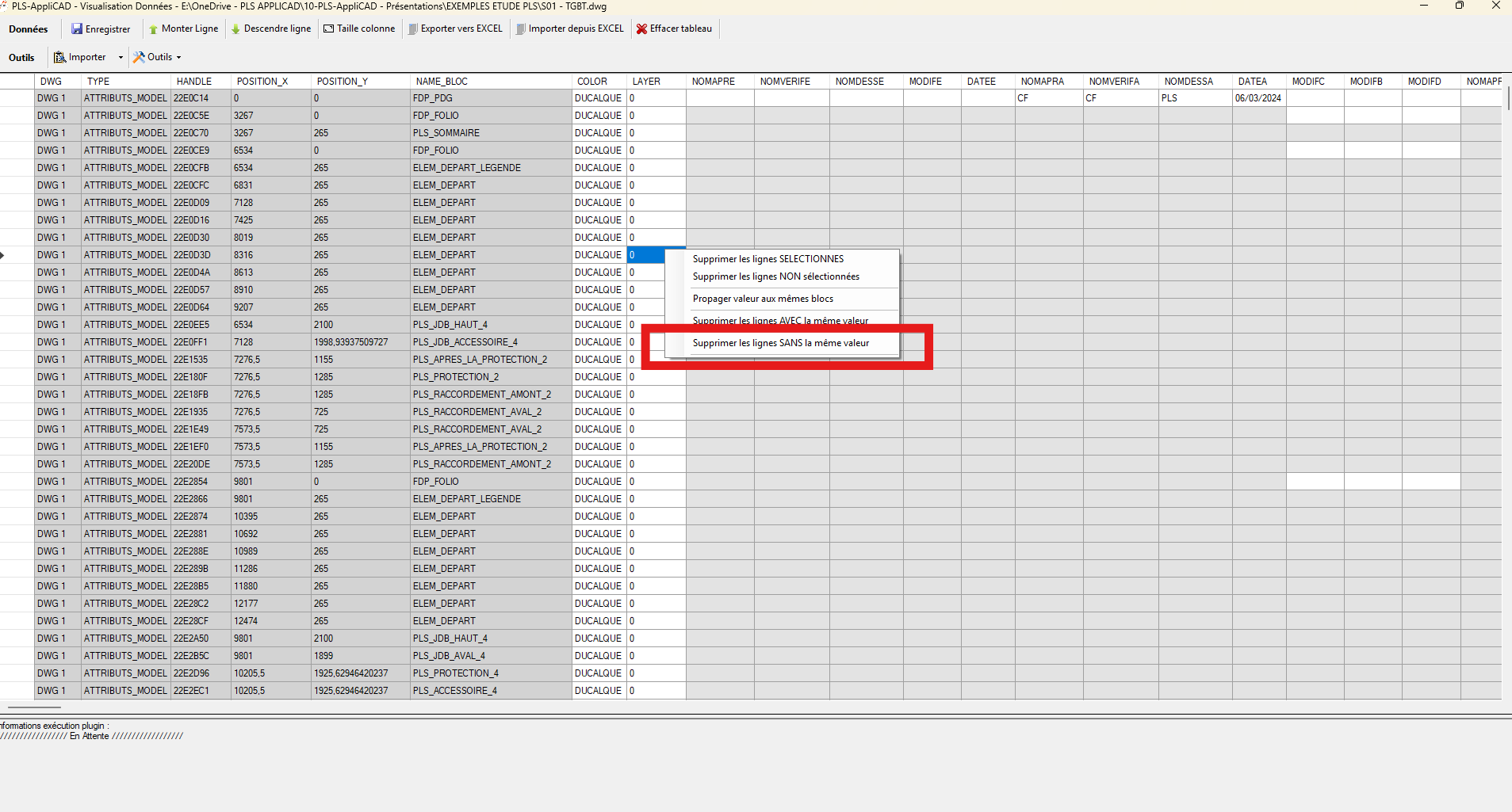 Suppression des lignes qui n'ont pas la valeur sélectionnée