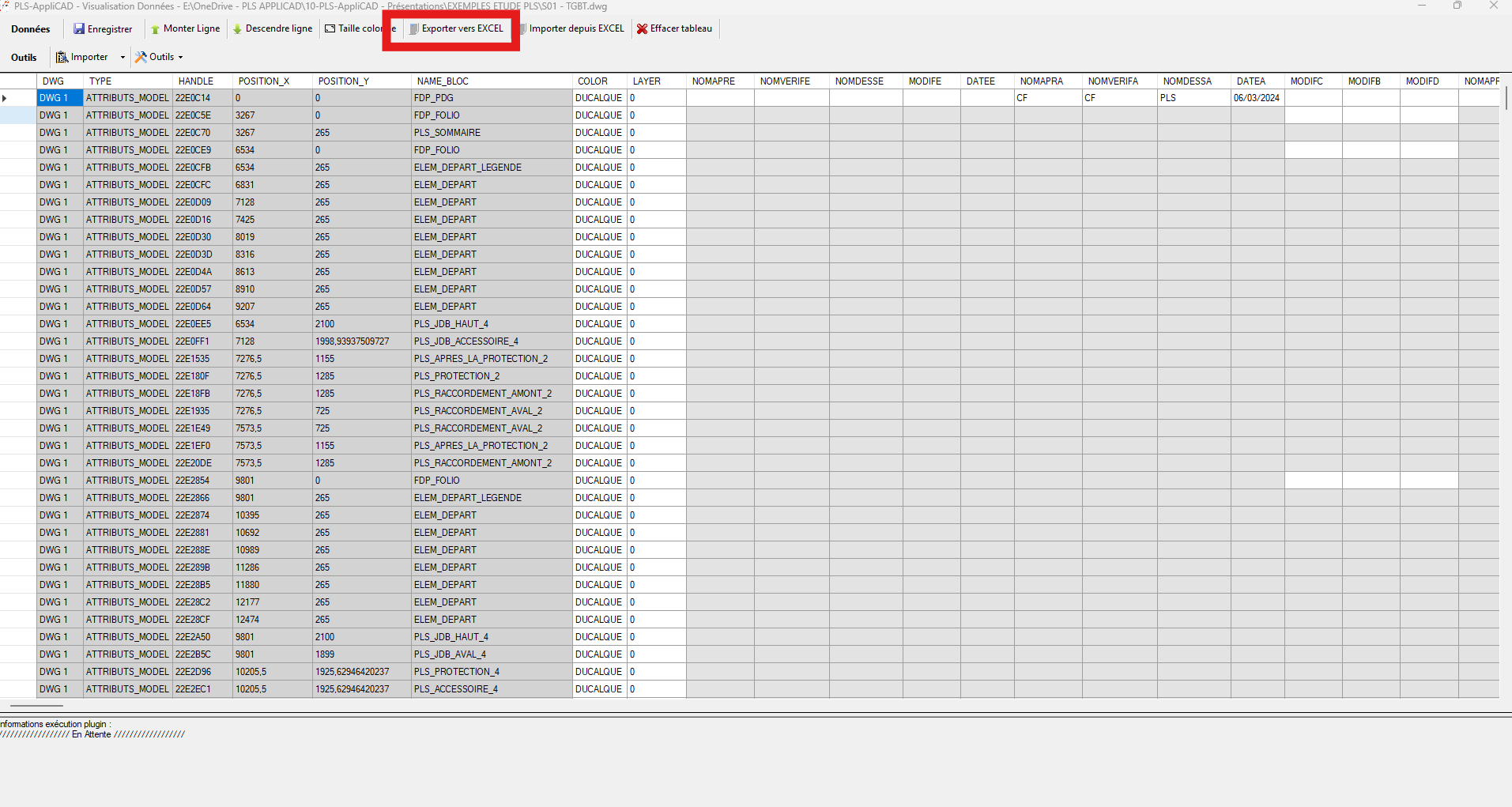 Export du tableau vers un fichier Excel
