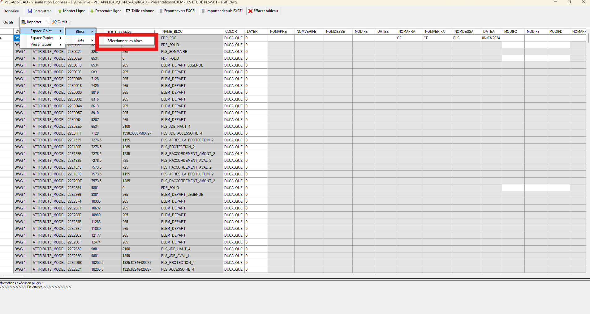 Sélection ciblée des blocs à importer depuis l'espace objet