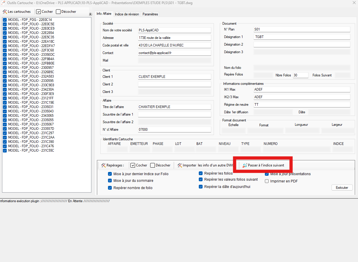 Assistant de changement d'indice sur tous les cartouches