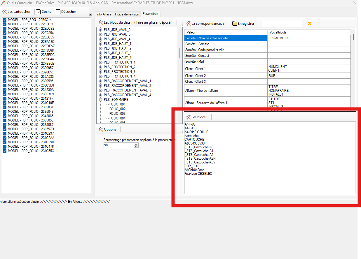 Tableau listant les blocs qui seront modifiés