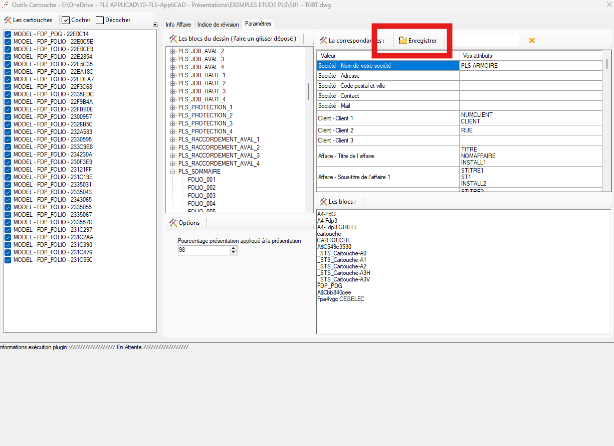 Bouton Enregistrer des correspondances Paramètres