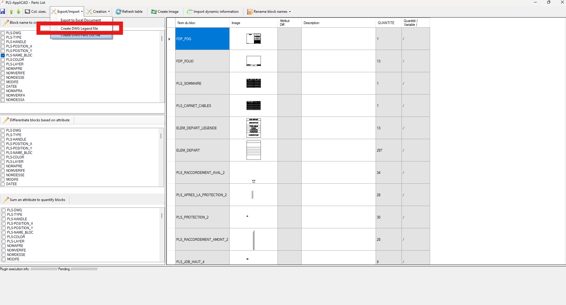 Création d'un DWG de légende avec la liste des éléments