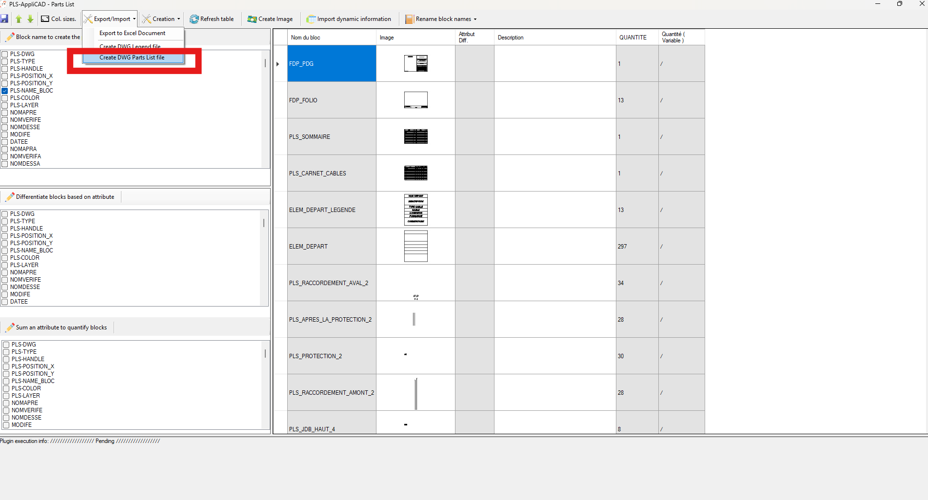 Génération d'un DWG avec un tableau de nomenclature et quantités