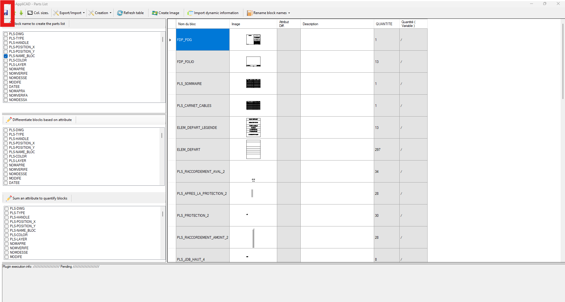 Sauvegarde du DWG après modifications depuis la grille de nomenclature