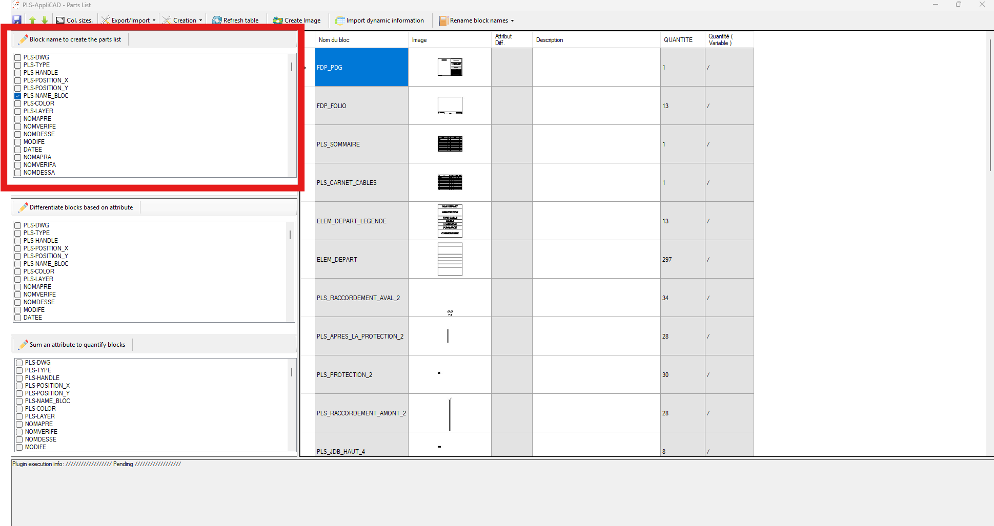 Regrouper les blocs par nom pour obtenir les quantités