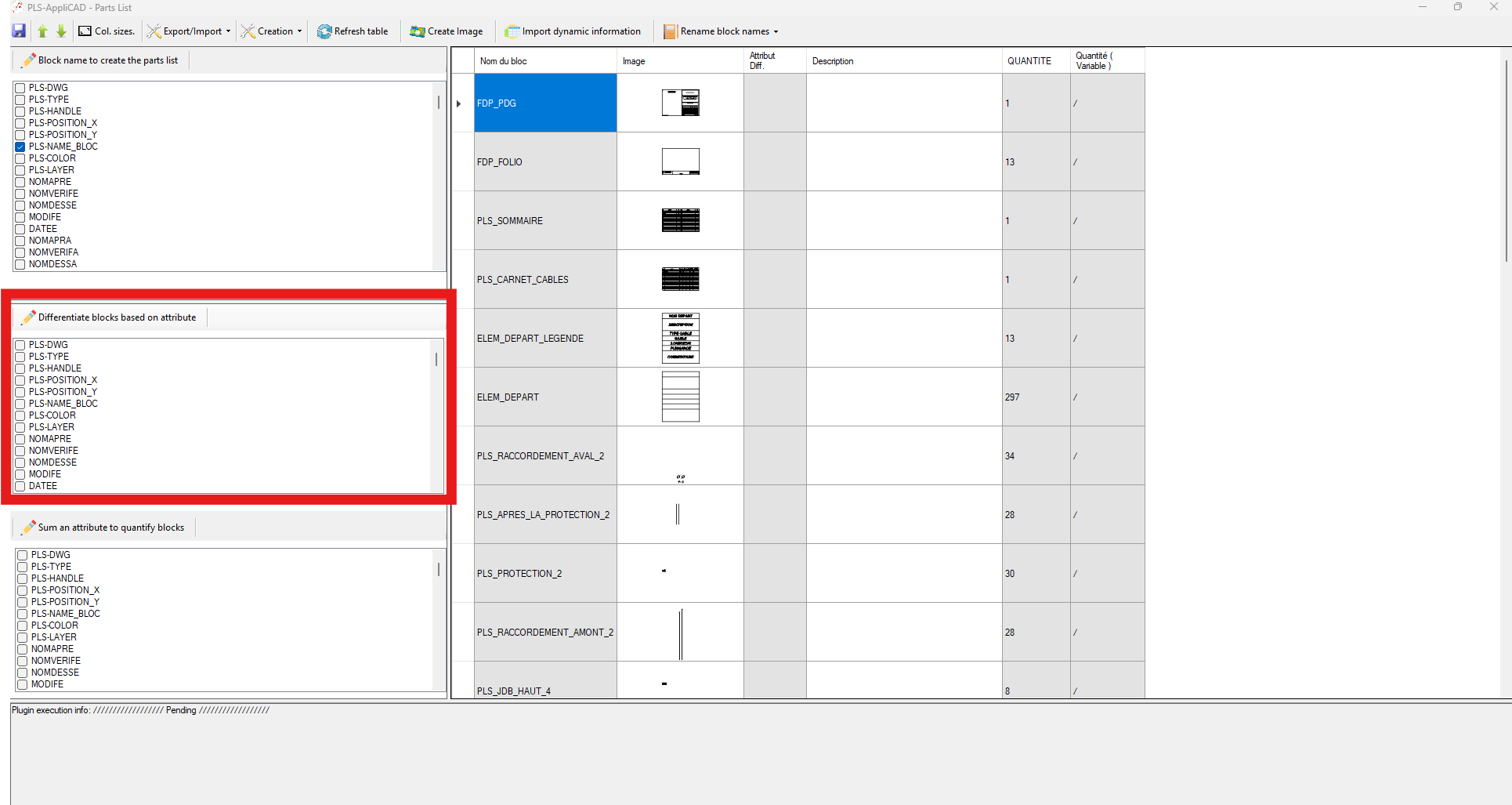 Séparation des variantes de blocs selon leurs attributs (taille, couleur, etc.)